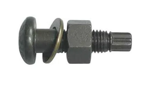 Tension control bolt assembly with nut, washer, and spline end